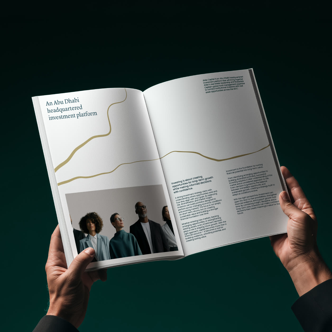 Aldar Capital brochure spread in hands